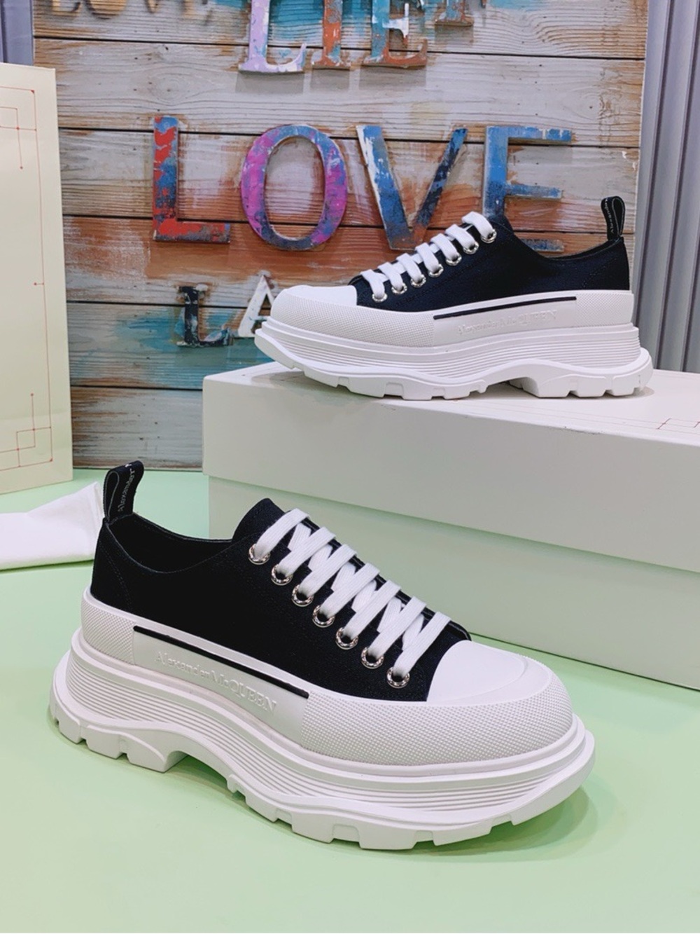 Alexander McQueen Black and White Platform Lace-Up Sneakers